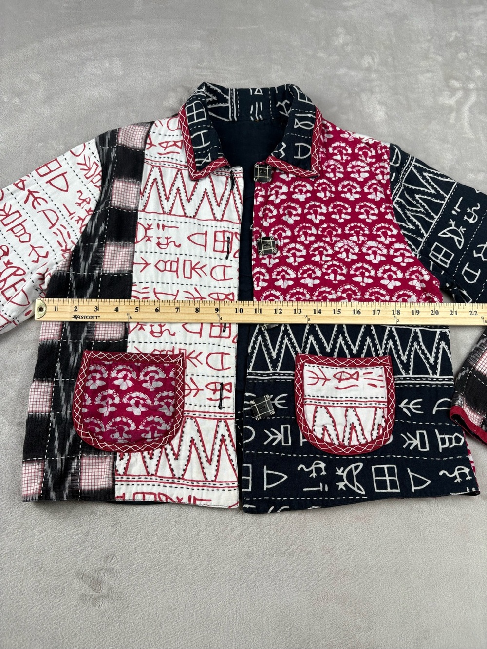 Vintage Handmade Patchwork Quilted Jacket Womens Boho Folk Art Button Front Coat - Picture 8 of 12